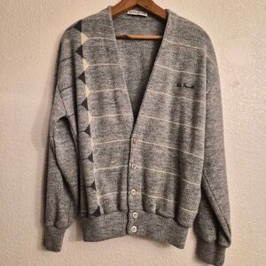 Vintage Leo Gemelli Button-up Cardigan Sweater w/ Argyle design Golf Grandpacore